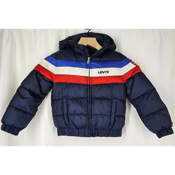 LEVI STRAUSS & CO Boys 4T Blue with Red/White/Blue Striped Puffer Jacket Levi's - Picture 2 of 13